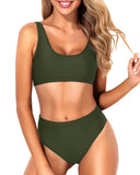 Emoswim - Ensemble de Bikini Deux Pièces Push-Up Soutien-Gorge et Col Rond pour Femme - Vert Armée