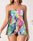Emoswim - Two Piece Flyaway Strapless Bandeau Tankini Swimsuit For Women-Color Tie Dye