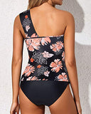 Emoswim - Chubby Girls & Young Moms Two Piece Tankini Bathing Suits For Women-Black Orange Floral