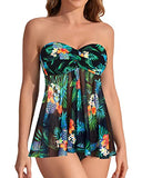 Emoswim - Flyaway Halter Bandeau Tankini For Women Mid Rise Bottoms-Black Pineapple