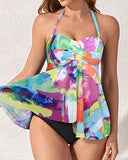 Emoswim - Two Piece Flyaway Strapless Bandeau Tankini Swimsuit For Women-Color Tie Dye