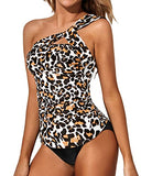 Emoswim - Sexy zweiteiliges One-Shoulder Bikinioberteil mit Shorts - Schwarz und Leopard