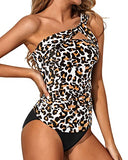 Emoswim - Sexy zweiteiliges One-Shoulder Bikinioberteil mit Shorts - Schwarz und Leopard