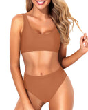 Emoswim - Maillot de bain deux pièces rembourré amovible col rond pour femme - Marron