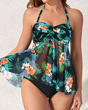 Emoswim - Flyaway Halter Bandeau Tankini For Women Mid Rise Bottoms-Black Pineapple