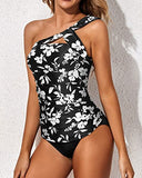 Emoswim - Supportive Padded Bra 2 Piece Tankini Bathing Suits For Women Shorts-Black Floral