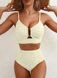 Emoswim-High-Waisted Tummy Control Bikini Set Textured U-Wire Cutout Swimwear HWTC2301