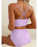 Emoswim - Ensemble de Bikini Deux Pièces Été 2026 Maillot de Bain Taille Haute avec Armature en U et Découpes - Violet