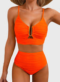 Emoswim - Summer Two Piece Bikini Set U-Wire Cutout High Waisted Swimsuit-Orange