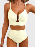 Emoswim - Summer Two Piece Bikini Set U-Wire Cutout High Waisted Swimsuit-Beige