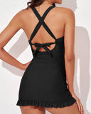 Emoswim-Deep V Cross-Back Ruched One-Piece Swimsuit