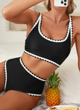 Emoswim - Women's Bikini Sets Floral Print Whip Stitch 2 Piece Swimsuits High Waisted Scoop Bathing Suits
