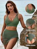 EMOSWIM - Ensembles de Bikini Taille Haute Jupette de Bain pour Femme Maillot de Bain Amincissant Paréo en Maille