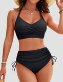 EMOSWIM – Damen High-Waist Bikini Sets Kordelzug Bauchweg-Badeanzüge Überkreuztes Rückenschnür-Badekleid