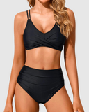 EMOSWIM - Maillot de Bain Bikini Femme Taille Haute Ensemble Deux Pièces Push-up Haut de Maillot Enveloppant Ventre Plat