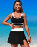 Emoswim-High Waisted Bikini Sets Tummy Control Swim Skirt Two Piece Swim Suit Tummy Control Color Block Bathing Suit