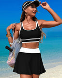Emoswim-High Waisted Bikini Sets Tummy Control Swim Skirt Two Piece Swim Suit Tummy Control Color Block Bathing Suit