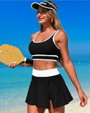 Emoswim-High Waisted Bikini Sets Tummy Control Swim Skirt Two Piece Swim Suit Tummy Control Color Block Bathing Suit