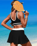 Emoswim-High Waisted Bikini Sets Tummy Control Swim Skirt Two Piece Swim Suit Tummy Control Color Block Bathing Suit