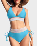 Emoswim - High Waisted Tummy Control Color Block Bikini Sets