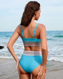 Emoswim - High Waisted Tummy Control Color Block Bikini Sets