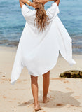 Emoswim-White Solid Color Long Sun-proof Cardigan Cover Up