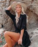 Emoswim - Black Solid Color Tie Sun-proof Belt Sexy V Neck Cover Up