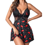 Emoswim-Lace Trim Slit Sleep Dress Babydoll Teddy Lingerie