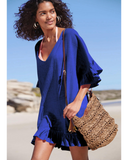 Emoswim - V-Ausschnitt einfarbiger Kaftan - Blau
