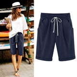 Emoswim - Women's Elastic Waist Knee Length Casual Cotton Bermuda Shorts with Drawstring