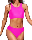Emoswim - Hochgeschlossenes Crop Top Bikini Set 2-teilige Badeanzüge für Teenager Mädchen-Rosa