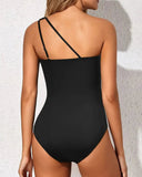 Emoswim-One Shoulder One Piece Swimsuit for Women Tummy Control Bathing Suits