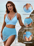 Emoswim - Womens Swim Skirt High Waisted Bikini Sets Tummy Control Swimsuits Mesh Sarong Wraps Bathing Suits