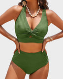 Emoswim-Textured Knot-Front High-Waisted Bikini Set