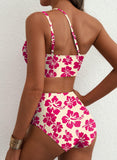 Emoswim - Women's High Waisted Bikini Sets One Shoulder Floral Print Swimsuits 2 piece Tummy Control Bathing Suits
