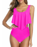 Emoswim - Sexy Damen Zweiteiliger High Waist Rüschen-Volant Bikini-Pink