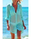 Emoswim - Chemise de plage à manches longues, coloris vert, poches, marine