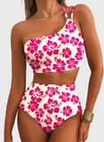 Emoswim - Women's High Waisted Bikini Sets One Shoulder Floral Print Swimsuits 2 piece Tummy Control Bathing Suits