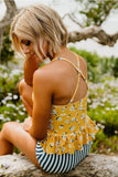 Emoswims - Peplum Tankini Swim In Mustard Daisy