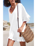 Emoswim - V-Ausschnitt einfarbiger Kaftan - Weiß