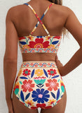 Emoswim - Summer Two Piece Bikini Set U-Wire Cutout High Waisted Swimsuit-Orange Floral