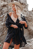 Emoswim-Black Solid Color Tie Sun-proof Belt Sexy V Neck Cover Up