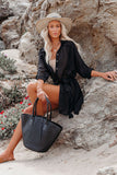 Emoswim-Black Solid Color Tie Sun-proof Belt Sexy V Neck Cover Up