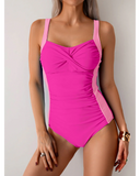 Emoswim – Damen One Piece Badeanzug, gerafft, Bauchkontrolle, schlankmachend, Farbblock-Badeanzug, Bademode – Pink