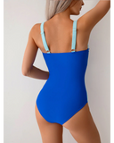 Emoswim – Damen One-Piece-Badeanzug, gerafft, Bauchkontrolle, kaschierend, Farbblock-Badeanzug, Bademode – Blau