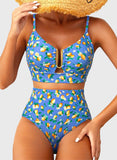 Emoswim - 2026 Summer Two Piece Bikini Set U-Wire Cutout High Waisted Swimsuit-Navy Citrus