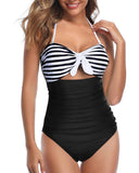 Emoswim - Maillot de bain taille haute rétro à rayures noires et blanches