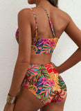 Emoswim - Women's High Waisted Bikini Sets One Shoulder Floral Print Swimsuits 2 piece Tummy Control Bathing Suits