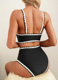 Emoswim - Women's Bikini Sets Floral Print Whip Stitch 2 Piece Swimsuits High Waisted Scoop Bathing Suits