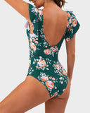 Emoswim - Ruffle Sleeve Cut-Out Ruched One-Piece Swimsuit